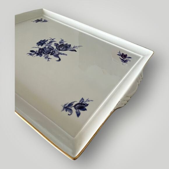 RICHARD GINORI BLUE LUMEGGIATO ORO Rectangular Porcelain Tray Handles Italy EUC - Picture 2 of 13